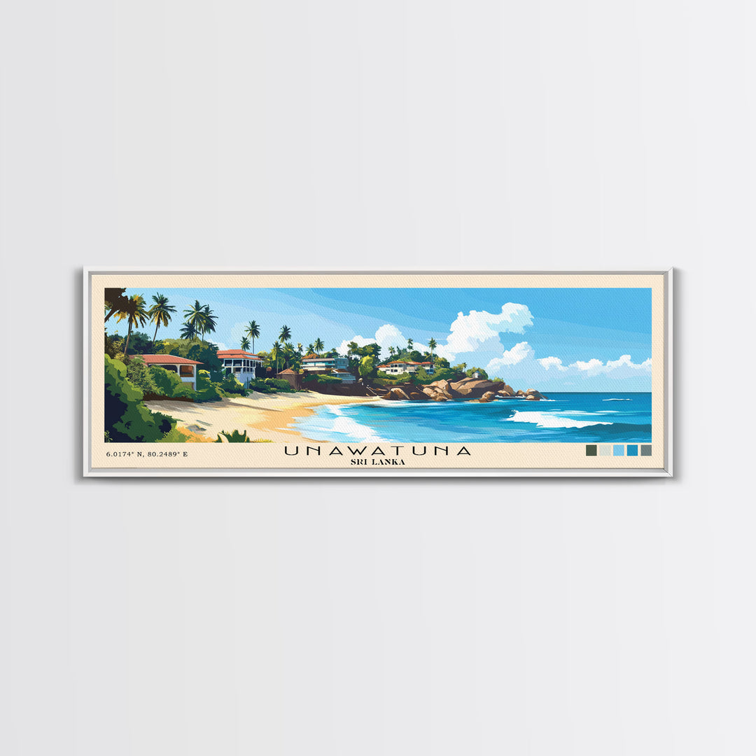 Unawatuna, Sri Lanka Panoramic Print, Vacation Gift, Sri Lanka Wall Art, Beach Painting, Beach Decor, Beach Or Lakehouse Art