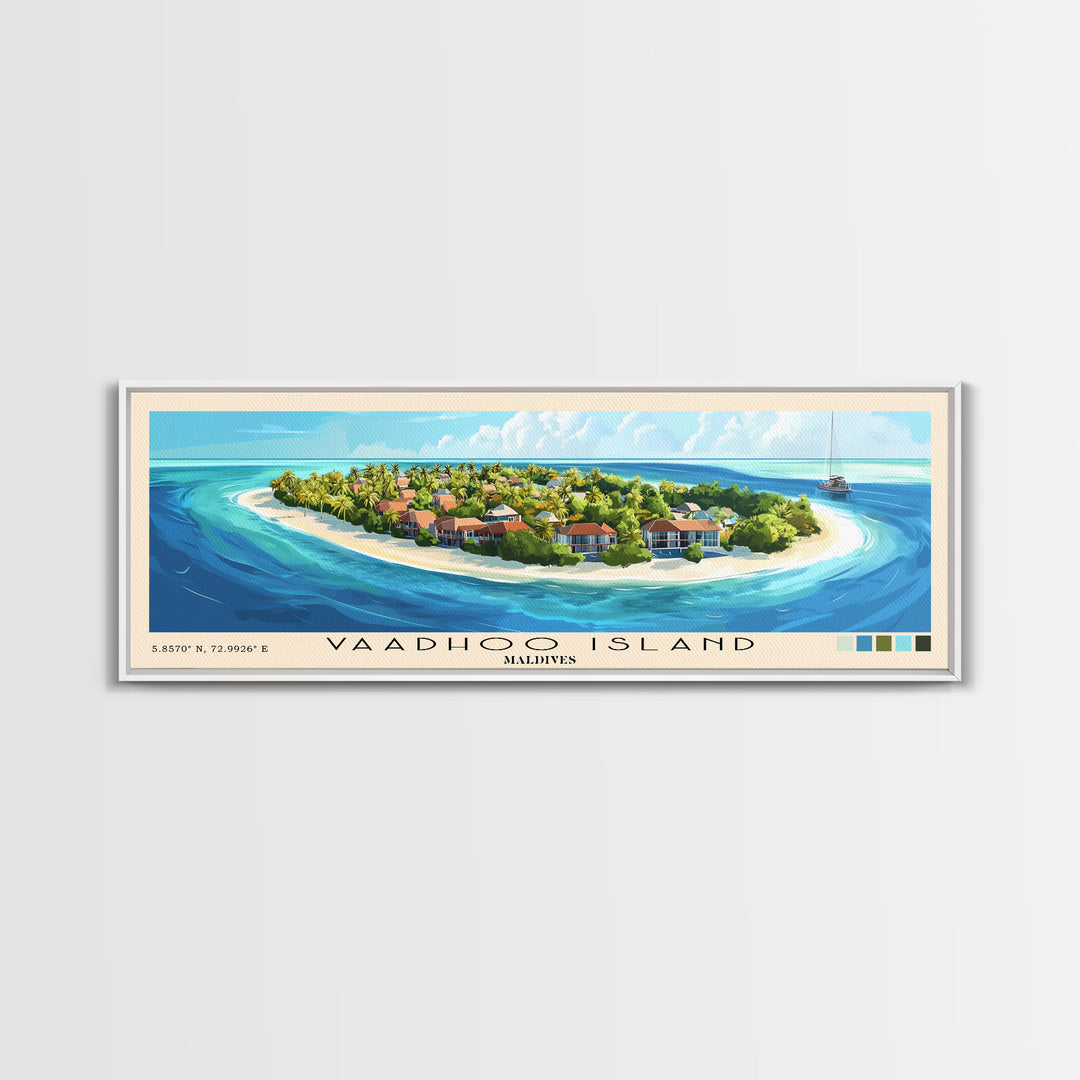 Vaadhoo Island, Maldives Panoramic Print, Vacation Gift, Maldives Wall Art, Beach Painting, Beach Decor, Large Wall Art, Wood Frame Art