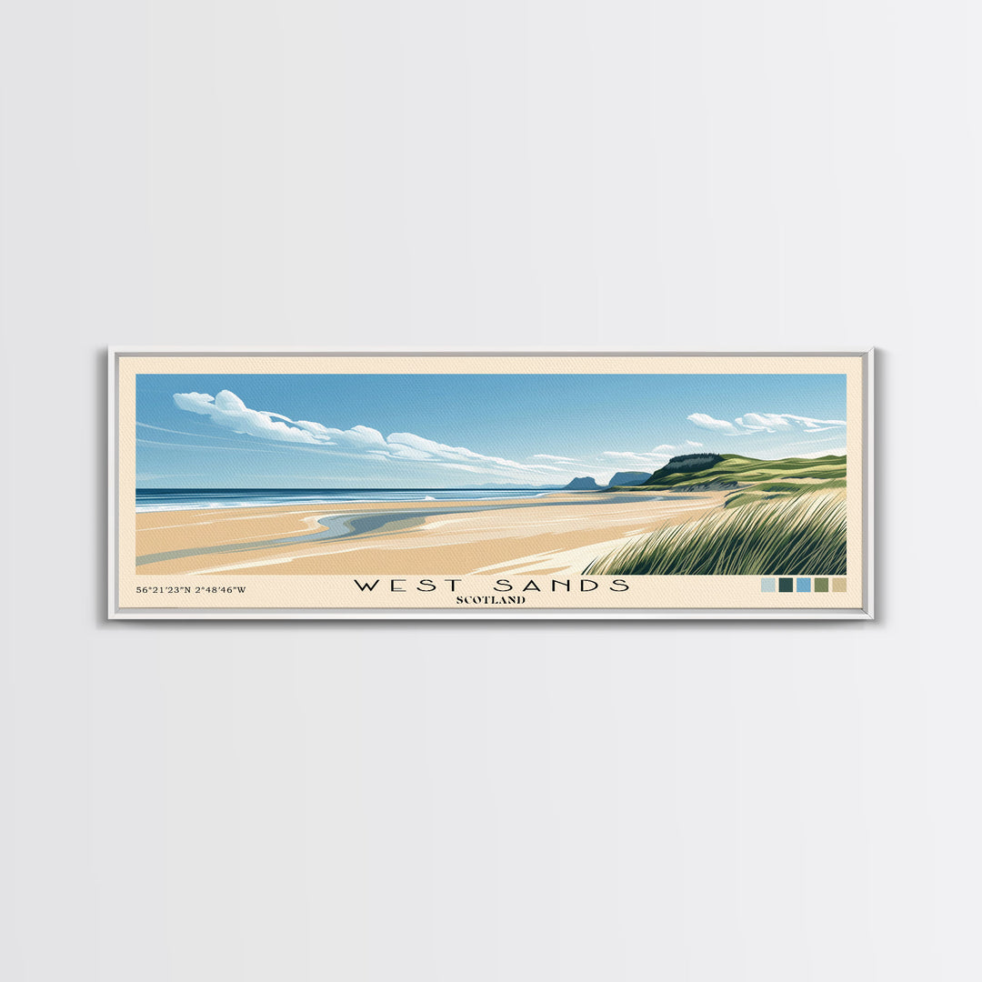 West Sands, Scotland Panoramic Print, Vacation Gift, Scotland Wall Art, Beach Painting, Beach Decor, Large Wall Art, Wood Frame Art