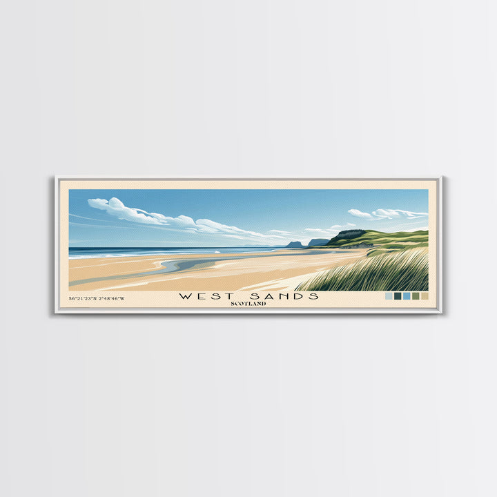 West Sands, Scotland Panoramic Print, Vacation Gift, Scotland Wall Art, Beach Painting, Beach Decor, Large Wall Art, Wood Frame Art