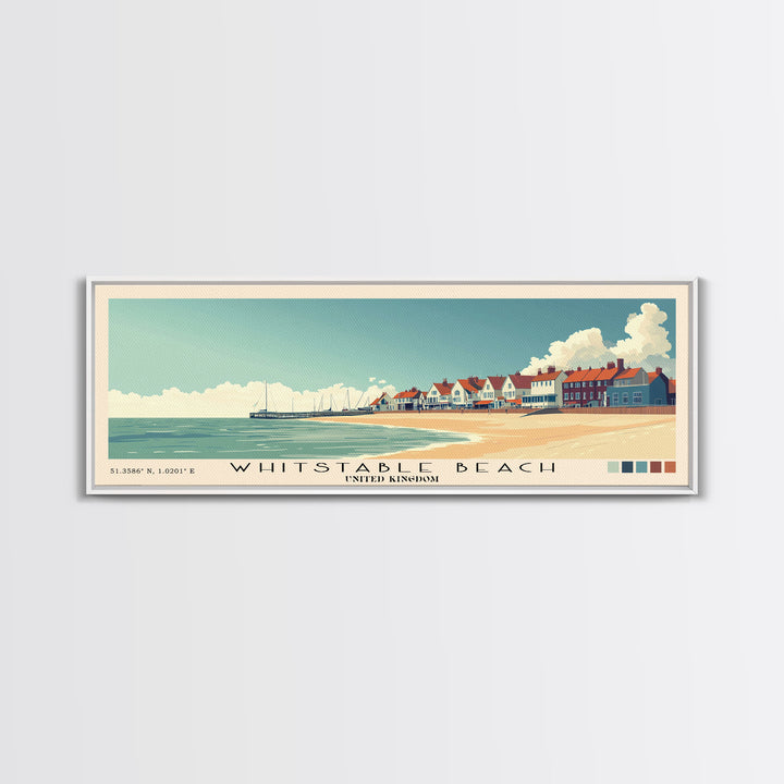 Whitstable beach, United Kingdom Panoramic Print, Vacation Gift, United Kingdom Wall Art, Beach Painting, Beach Decor, Large Wall Art, Wood Frame Art