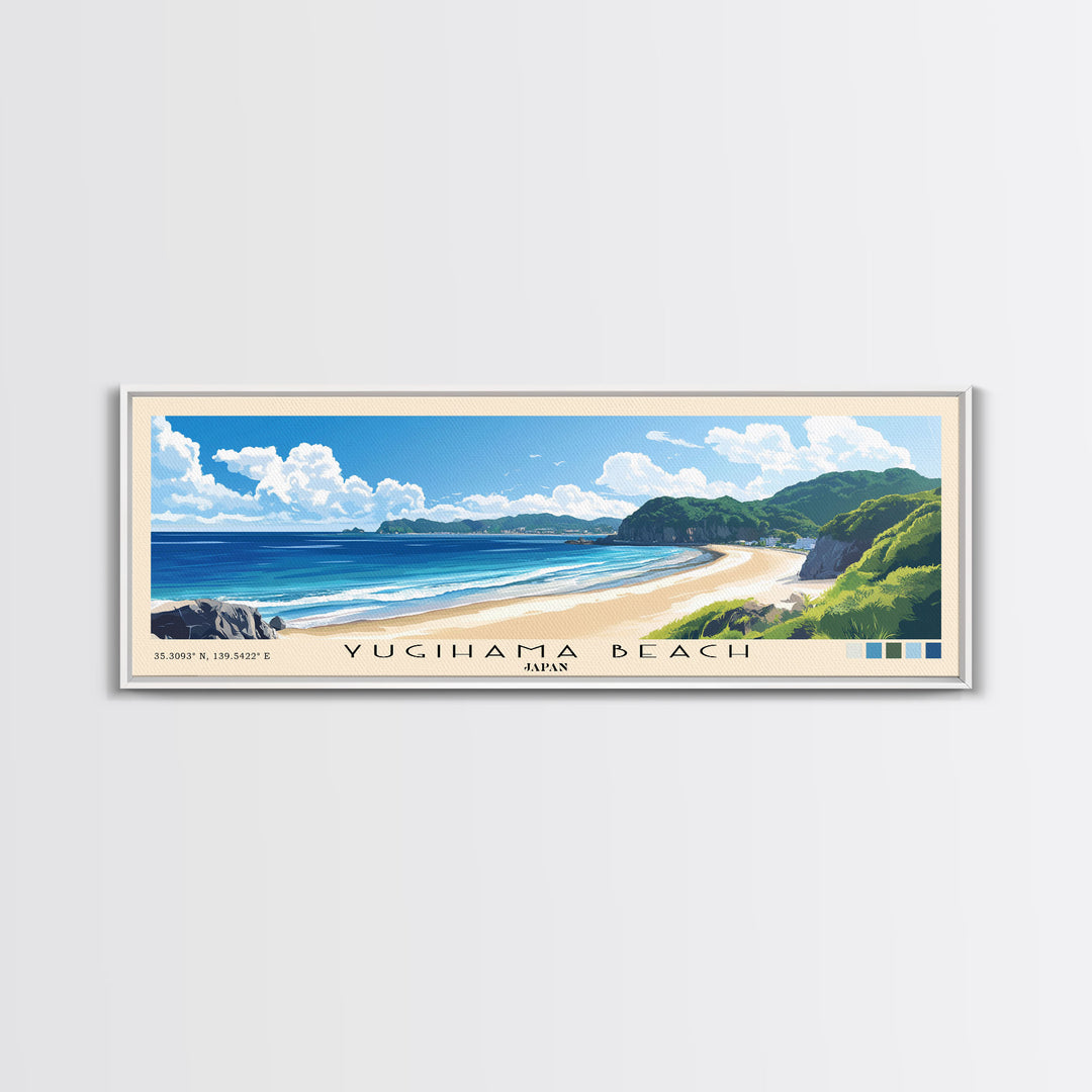 Yugihama Beach, Japan Panoramic Beach Print, Vacation Gift, Japan Wall Art, Beach Painting, Beach Decor, Beach Painting