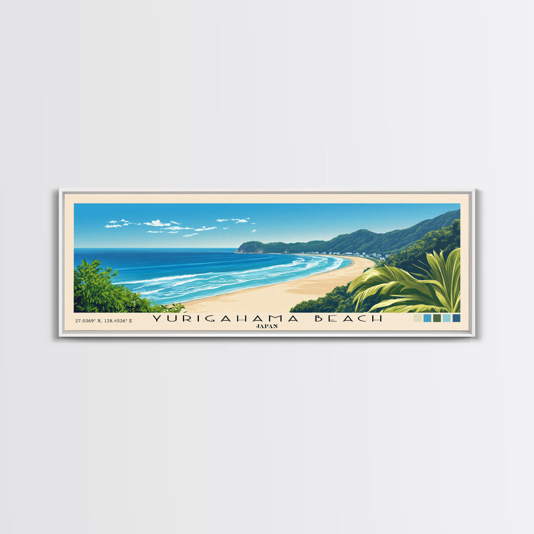 Yurigahama Beach, Japan Panoramic Print, Vacation Gift, Japan Wall Art, Beach Painting, Beach Decor, Large Wall Art, Wood Frame Art