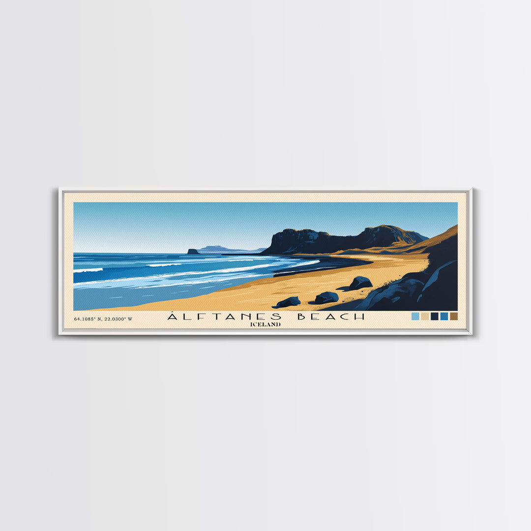 Álftanes Beach, Iceland Panoramic Print, Vacation Gift, Iceland Wall Art, Beach Painting, Beach Decor, Large Wall Art, Wood Frame Art