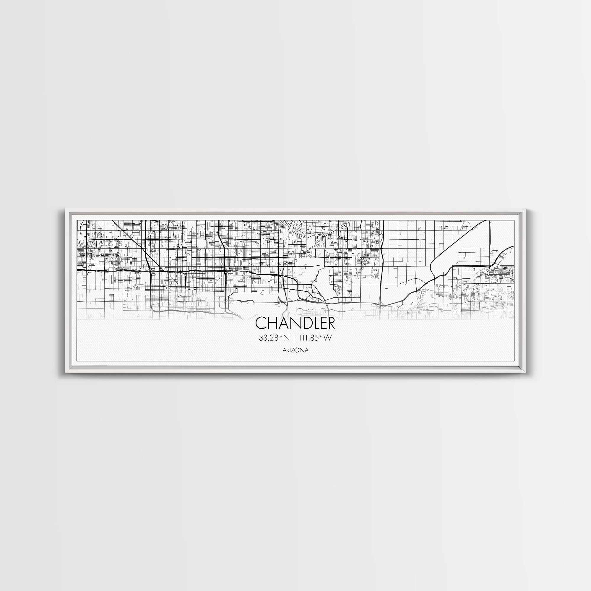 Panoramic Chandler City Map, Arizona Art, Map Print, Minimalist Wall Art, Canvas Art, Housewarming Gift, Street Map Art, Closing Gift