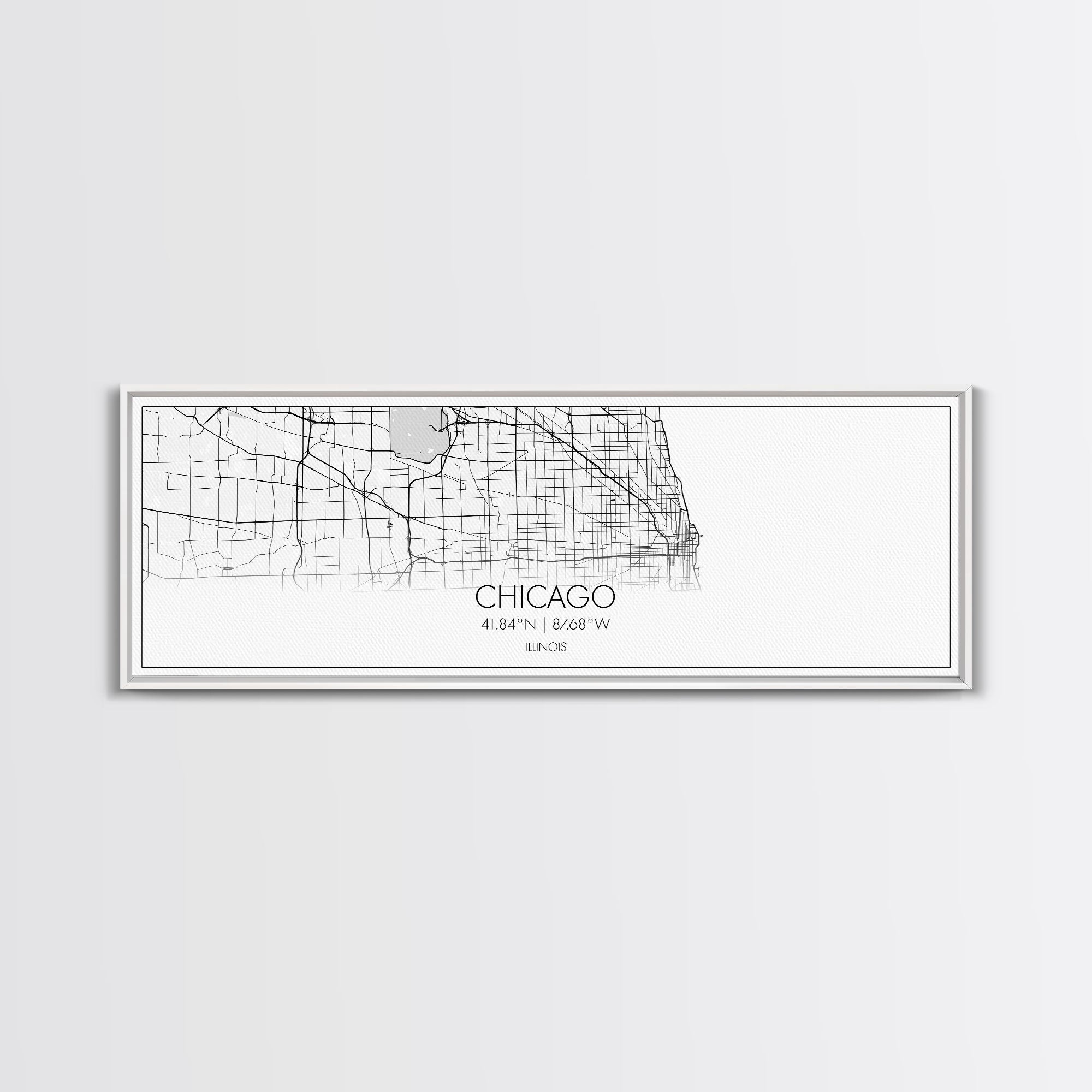 Panoramic Chicago City Map, Illinois Art, Map Print, Minimalist Wall Art, Canvas Art, Housewarming Gift, Street Map Art, Closing Gift