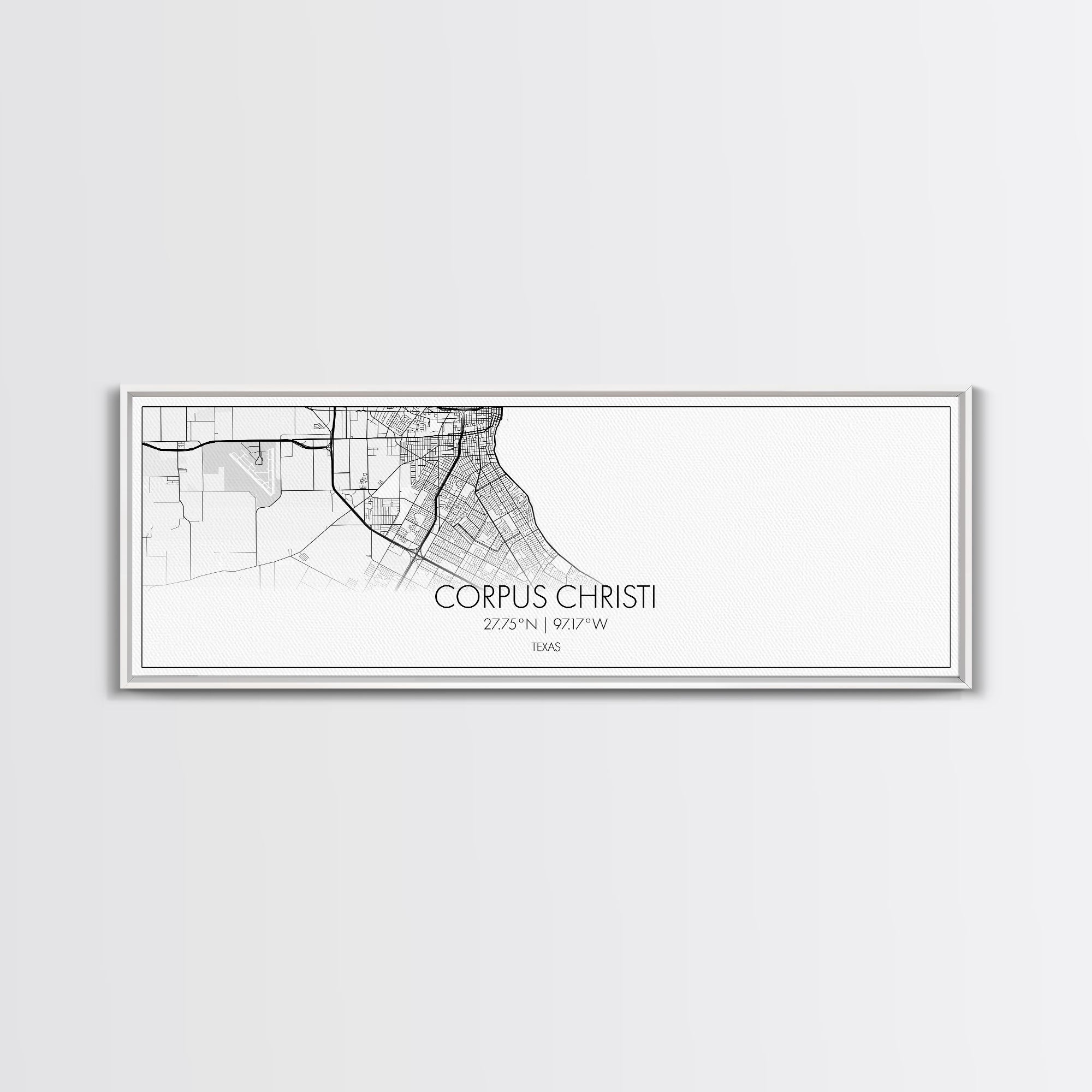 Panoramic Corpus Christi City Map, Texas Art, Map Print, Minimalist Wall Art, Canvas Art, Housewarming Gift, Street Map Art, Closing Gift