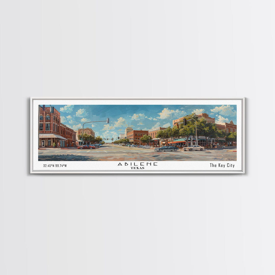 Abilene Texas Panoramic Painting, Watercolor Framed Canvas Print, Scenic City Art, Travel Poster, Home Decor, Wall Hanging, Gift Idea