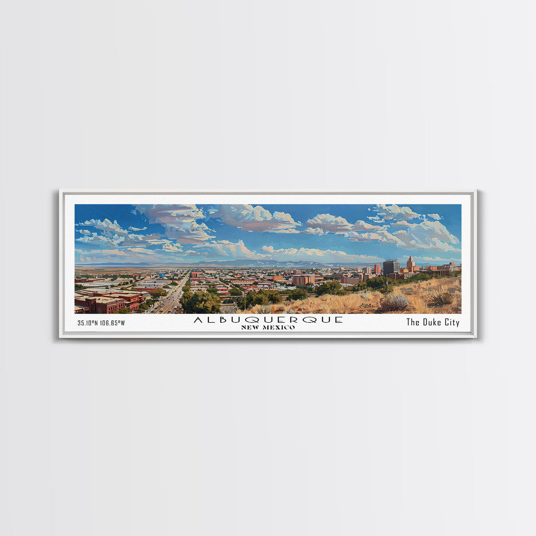 Albuquerque New Mexico Panoramic Painting, Watercolor Framed Canvas Print, Scenic City Art, Travel Poster, Home Decor, Office Wall Art, Gift Idea