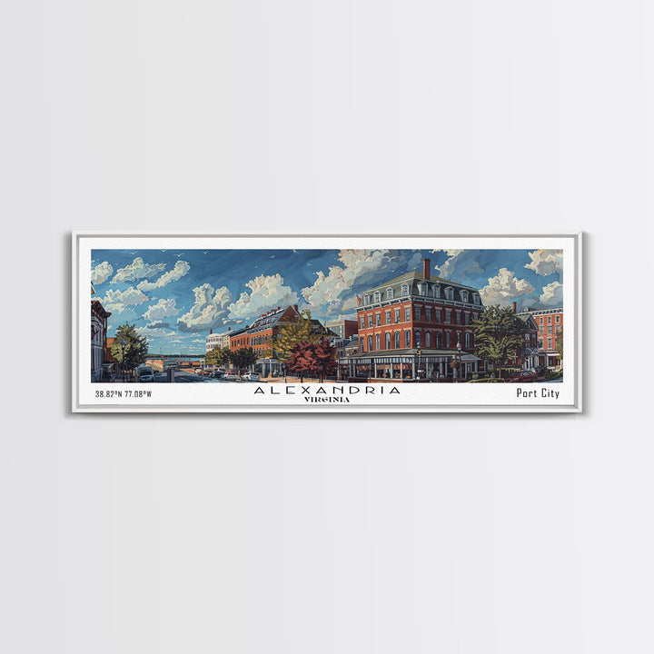 Alexandria Virginia Panoramic Painting, Watercolor Framed Canvas Print, Scenic City Art, Travel Poster, Wall Hanging, Home Decor, Living Room Art