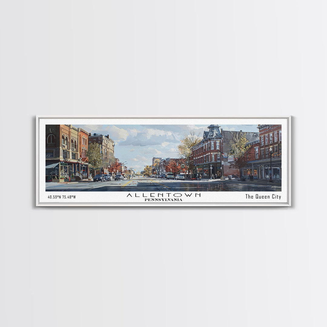 Allentown Pennsylvania Panoramic Watercolor Painting, Framed Canvas Print, Scenic City Art, Travel Poster, Home Decor, Wall Hanging, Living Room Art