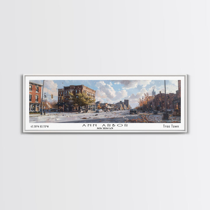 Ann Arbor Michigan Panoramic Watercolor Painting, Framed Canvas Print, Scenic City Art, Travel Poster, Home Decor, Wall Hanging, Gift Idea