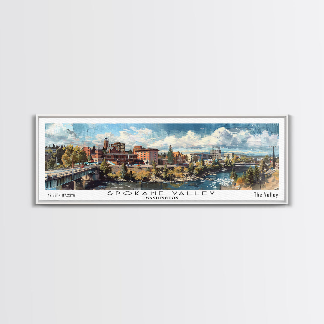 Spokane Valley Washington Travel Poster, Framed Canvas Print, Office Art, Wall Hanging, Travel Gift, Living Room Art, Vintage Style