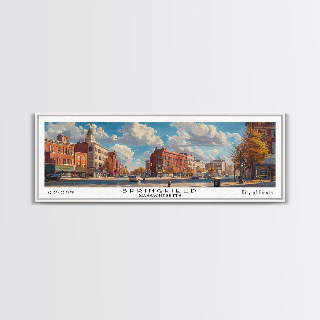 Springfield Massachusetts Travel Poster, Framed Canvas Print, Wall Art, Home Decor, Office Art, Living Room Art, Travel Gift, Vintage Style