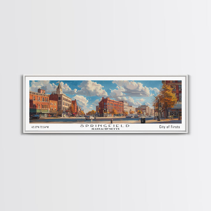 Springfield Massachusetts Travel Poster, Framed Canvas Print, Wall Art, Home Decor, Office Art, Living Room Art, Travel Gift, Vintage Style