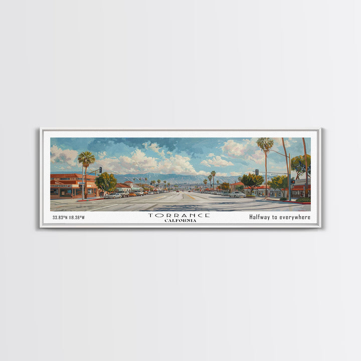 Torrance California Panoramic Art, Framed Canvas Print, Vintage Style Travel Poster, Unique Home Decor, Office Wall Art, Artistic Gift