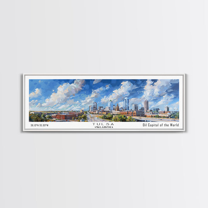 Tulsa Oklahoma Panoramic Painting, Framed Canvas Print, Vintage Travel Poster, Artistic Home Decor, Unique Office Wall Art, Gift Idea