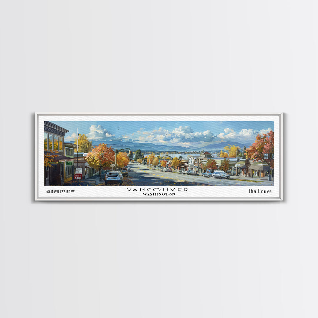 Vancouver Washington Panoramic Painting, Framed Canvas Print, Vintage Travel Poster, Artistic Wall Art, Unique Office Decor, Living Room Gift