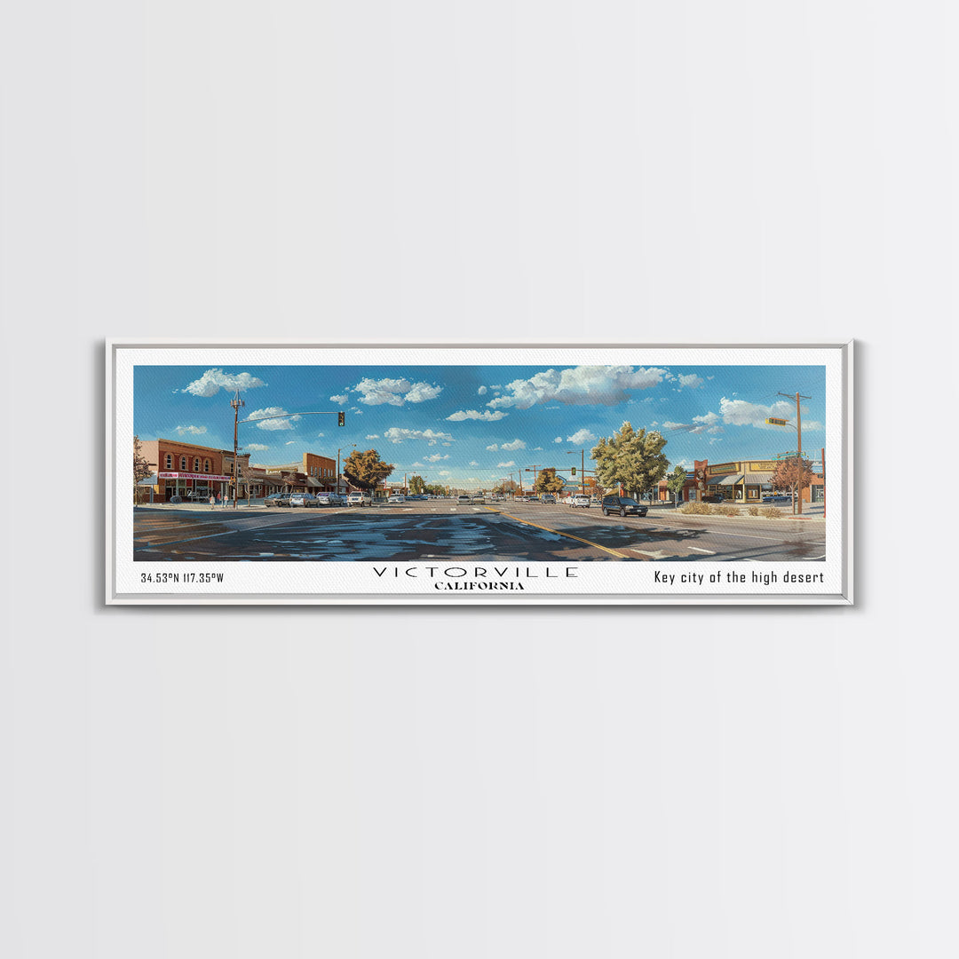 Victorville California Panoramic Wall Art, Framed Canvas Print, Retro Style Travel Poster, Unique Home Decor, Artistic Office Piece, Original Gift