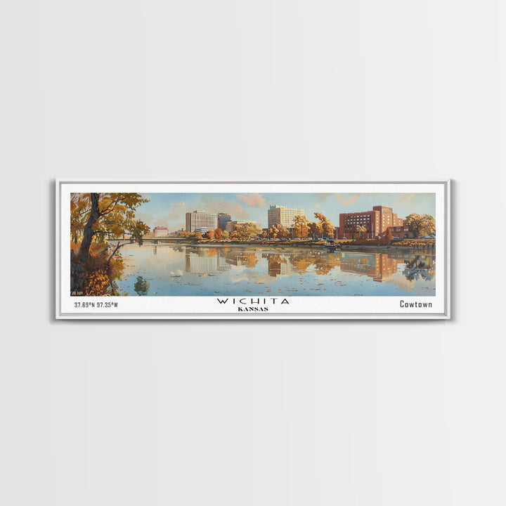 Wichita Kansas Panoramic Painting, Framed Canvas Print, Vintage Travel Poster, Artistic Home Decor, Unique Office Wall Art