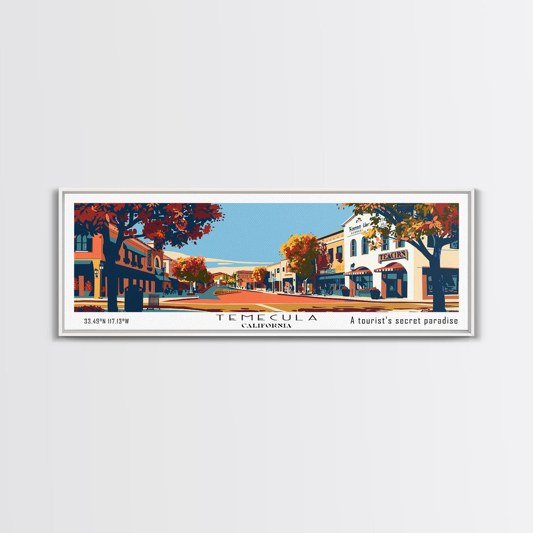 Temecula California Panoramic Art, Mid Century Modern Framed Canvas Print, Retro Pop Art Travel Poster, Office Wall Art, Home Decoration