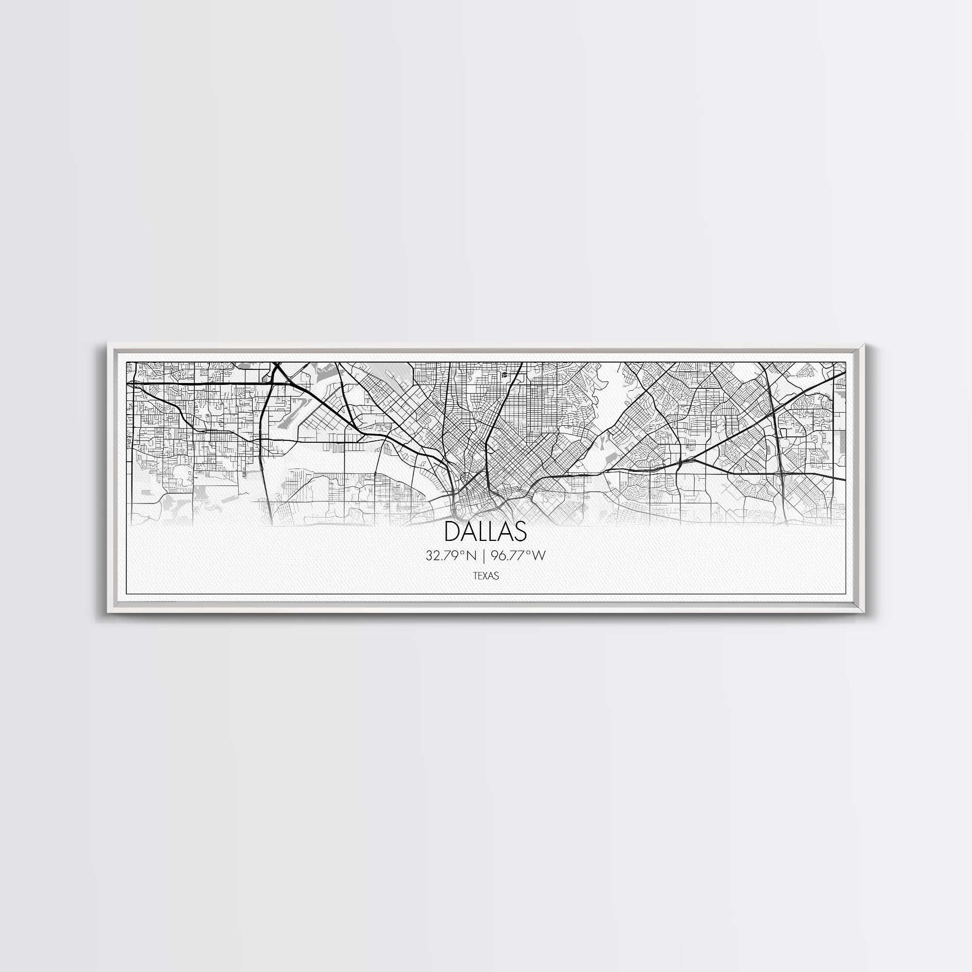 Panoramic Dallas City Map, Texas Art, Map Print, Minimalist Wall Art, Canvas Art, Housewarming Gift, Street Map Art, Closing Gift