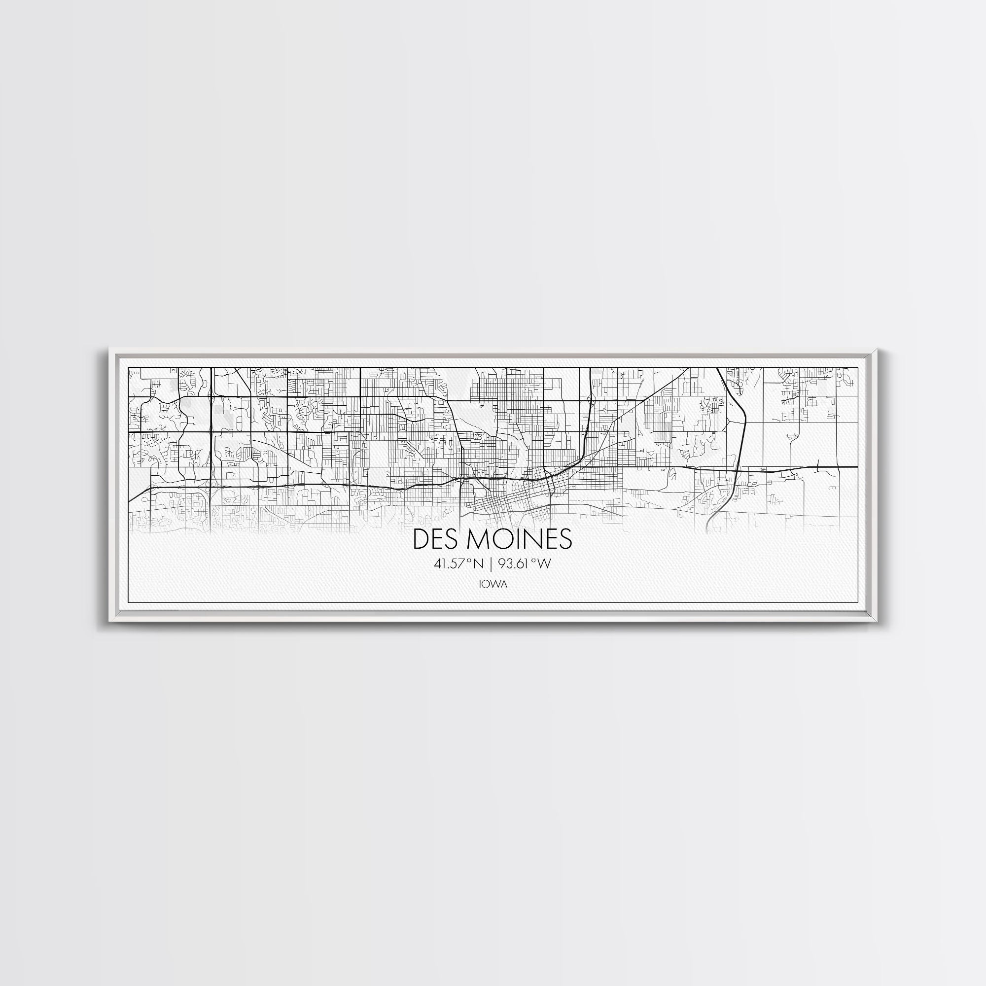 Panoramic Des Moines City Map, Iowa Art, Map Print, Minimalist Wall Art, Canvas Art, Housewarming Gift, Street Map Art, Closing Gift