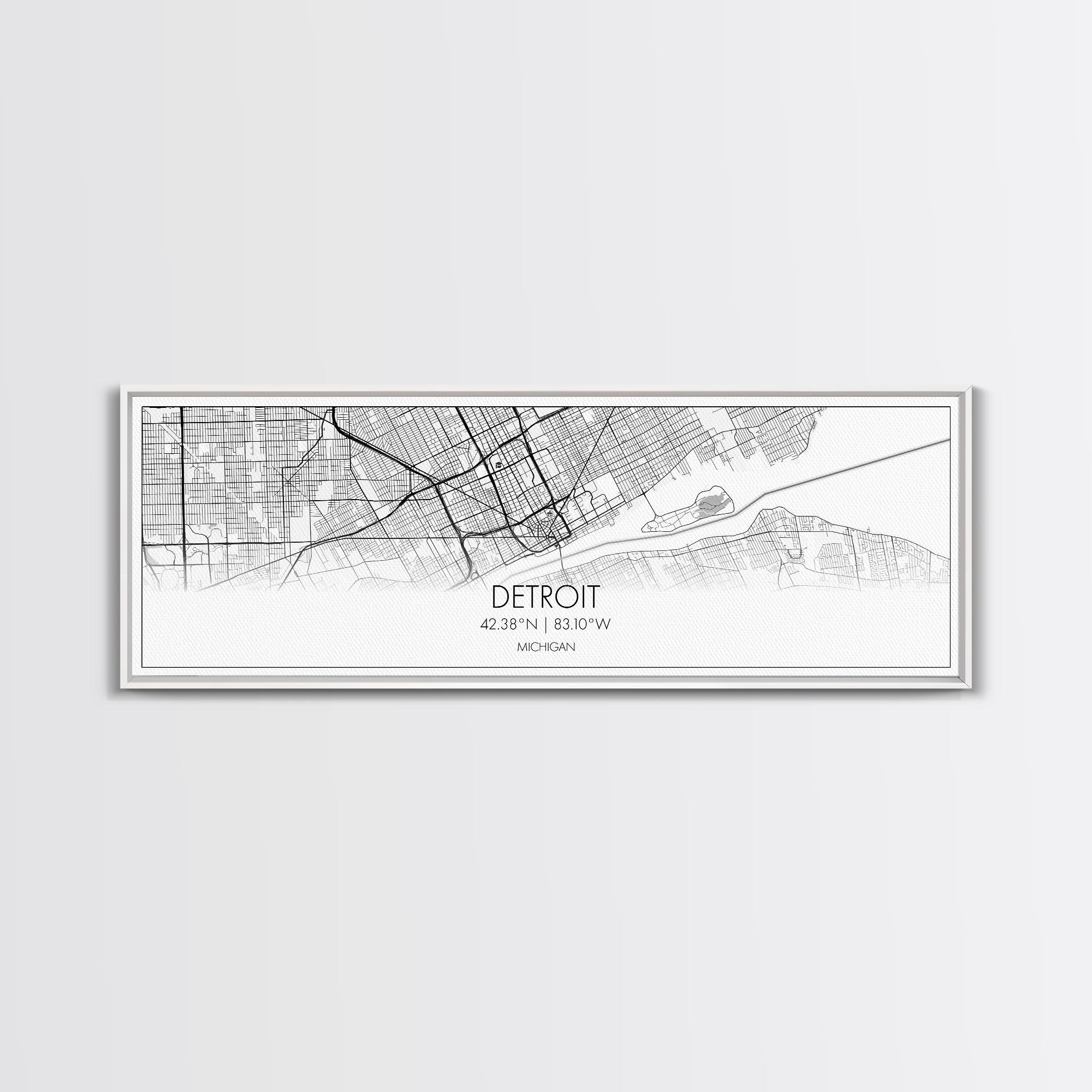 Panoramic Detroit City Map, Michigan Art, Map Print, Minimalist Wall Art, Canvas Art, Housewarming Gift, Street Map Art, Closing Gift