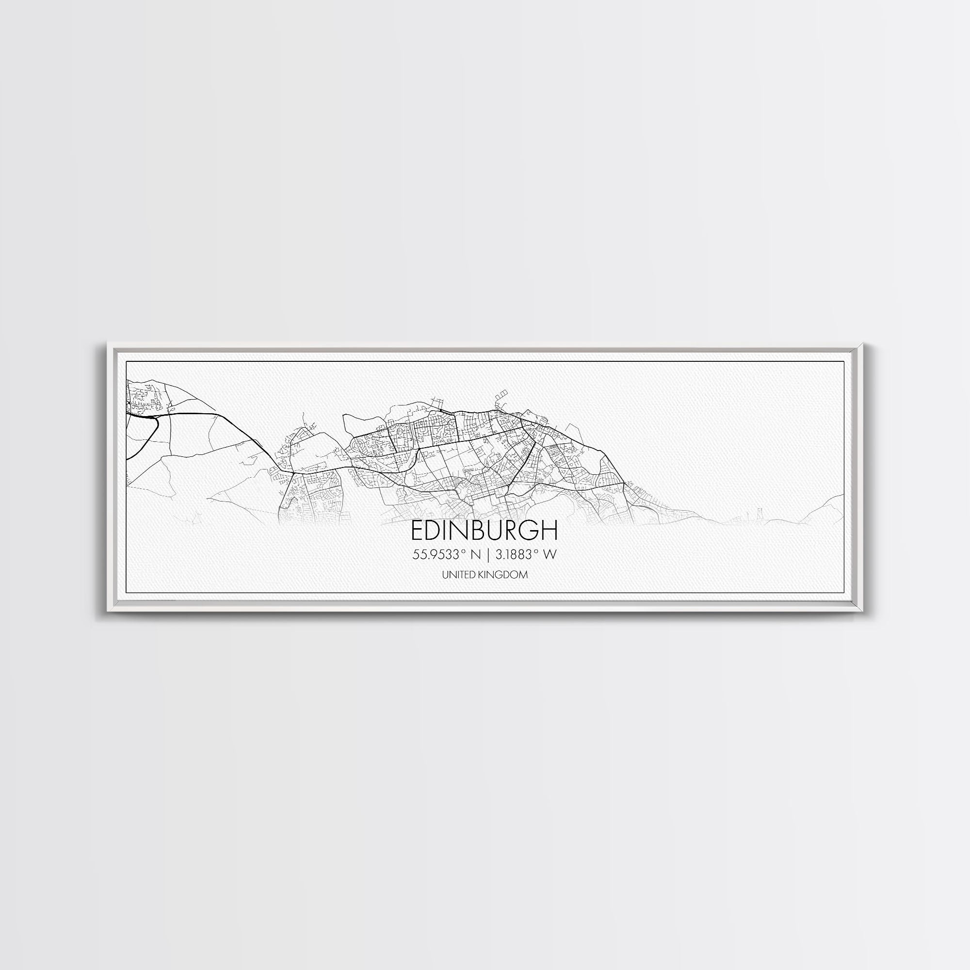 Panoramic Edinburgh City Map, United Kingdom Art, Map Print, Minimalist Wall Art, Canvas Art, Housewarming Gift, Street Map, Closing Gift