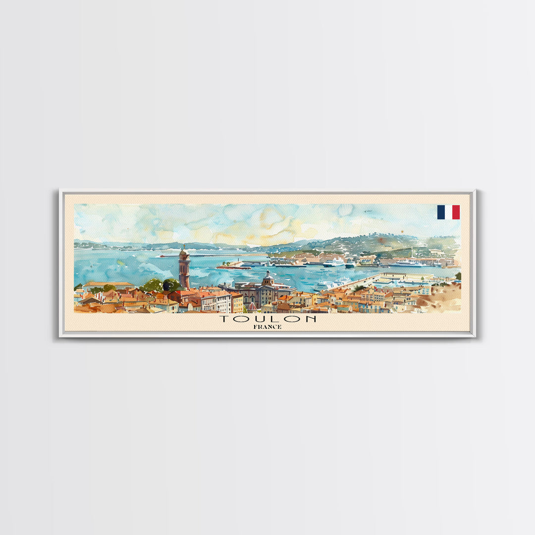 Toulon France Panoramic Travel Poster, Framed Canvas Print or Metal Wall Art, Travel Art, Home Decor, Panoramic Painting, Midcentury Art