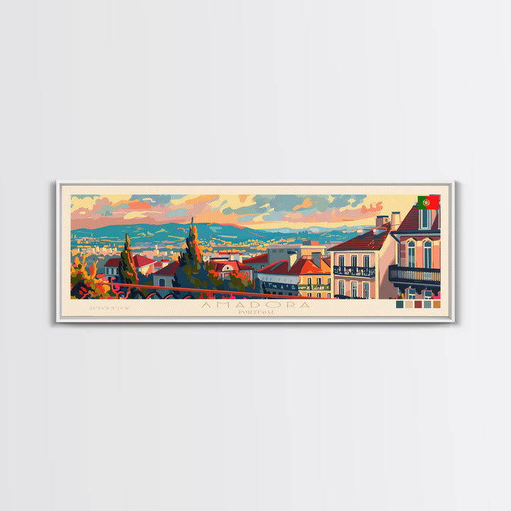 Amadora Portugal Travel Print Wall Art, Panoramic City Art, Travel Art, Wall Decor, Vacation Gift, Framed Canvas Print Or Metal Art