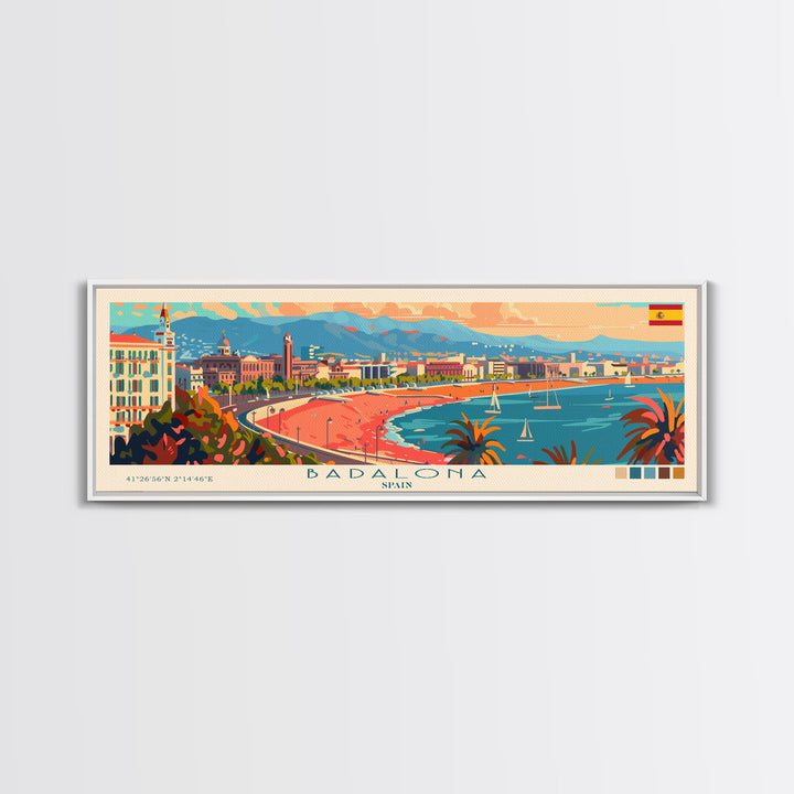 Badalona Spain Travel Print Wall Art, Panoramic City Art, Travel Art, Wall Decor, Vacation Gift, Framed Canvas Print Or Metal Art