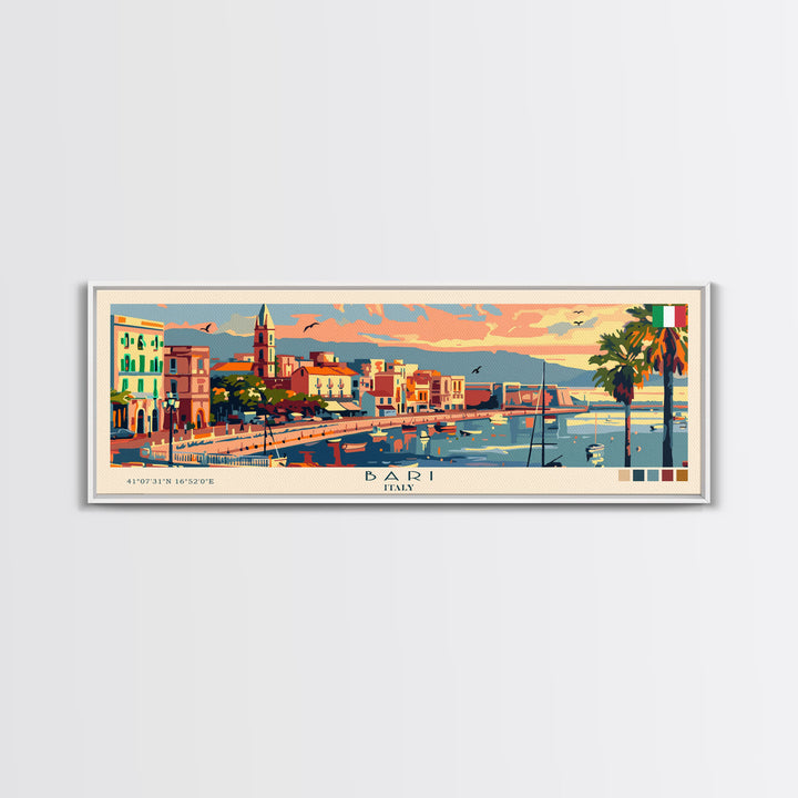 Bari Italy Travel Art, City Art, Framed Canvas Print or Metal Wall Art, Europe Travel Poster, Panoramic Wall Art, Extra Wide Wall Art