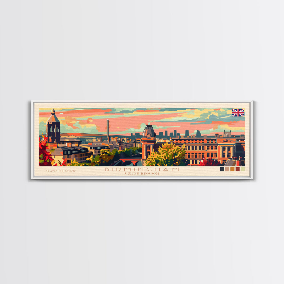 Birmingham United Kingdom Travel Print Wall Art, Panoramic City Art, Travel Art, Wall Decor, Vacation Gift, Framed Canvas Print Or Metal Art