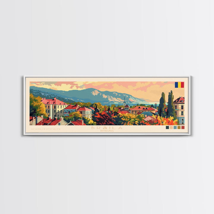 Braila Romania Travel Art, City Art, Framed Canvas Print or Metal Wall Art, Europe Travel Poster, Panoramic Wall Art, Extra Wide Wall Art