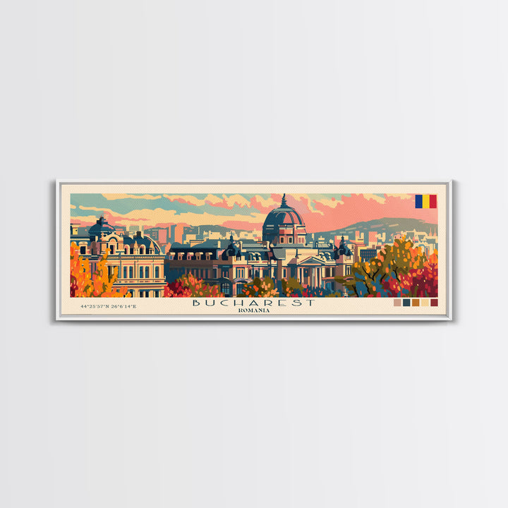 Bucharest Romania Wall Art, Panoramic Travel Poster, Panoramic Framed Canvas Print, City Wall Art, Wall Hanging Home Decor, Travel Art