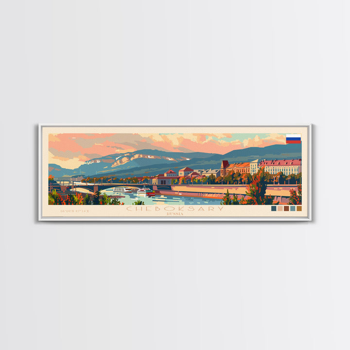 Cheboksary Russia Travel Art, City Art, Framed Canvas Print or Metal Wall Art, Europe Travel Poster, Panoramic Wall Art, Extra Wide Wall Art