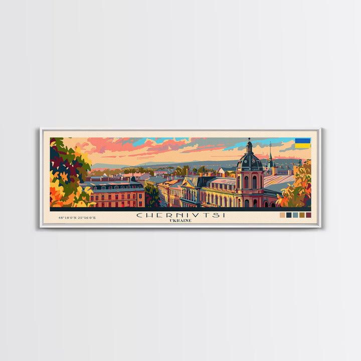 Chernihiv Ukraine Panoramic Travel Poster, Framed Canvas Print or Metal Wall Art, Travel Art, Home Decor, Panoramic Painting, Midcentury Art