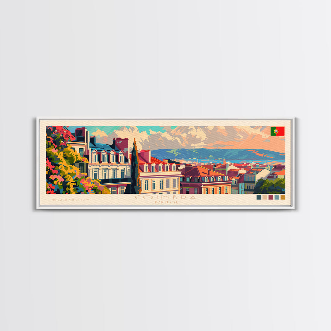 Coimbra Portugal Travel Art, City Art, Framed Canvas Print or Metal Wall Art, Europe Travel Poster, Panoramic Wall Art, Extra Wide Wall Art