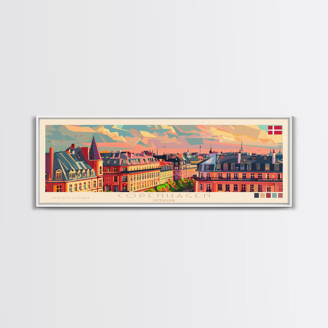 Copenhagen Denmark Travel Print Wall Art, Panoramic City Art, Travel Art, Wall Decor, Vacation Gift, Framed Canvas Print Or Metal Art