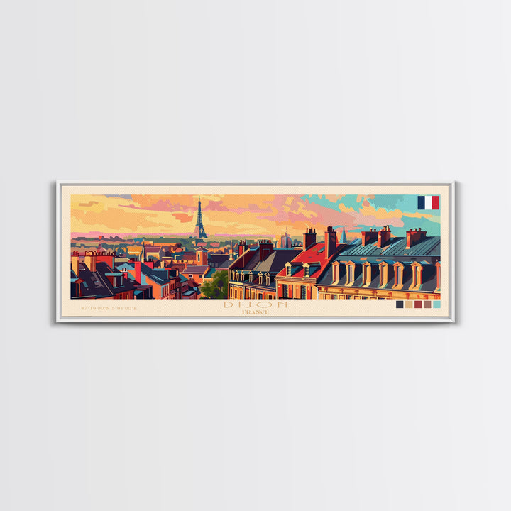 Dijon France Travel Art, City Art, Framed Canvas Print or Metal Wall Art, Europe Travel Poster, Panoramic Wall Art, Extra Wide Wall Art