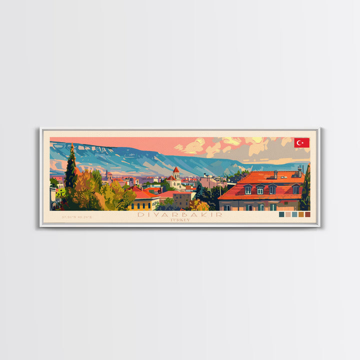 Diyarbakr Turkey Panoramic Travel Poster, Framed Canvas Print or Metal Wall Art, Travel Art, Home Decor, Panoramic Painting, Midcentury Art