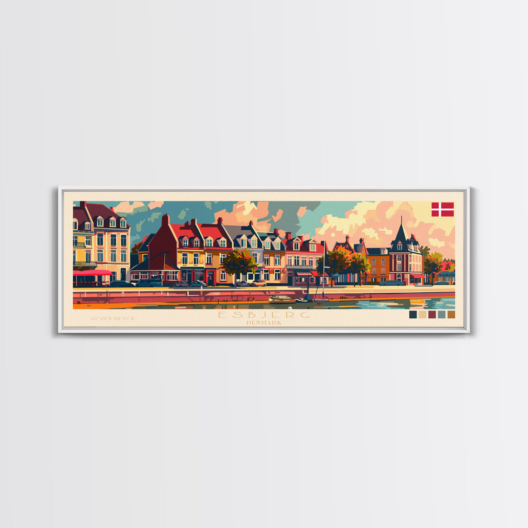 Esbjerg Denmark Travel Art, City Art, Framed Canvas Print or Metal Wall Art, Europe Travel Poster, Panoramic Wall Art, Extra Wide Wall Art