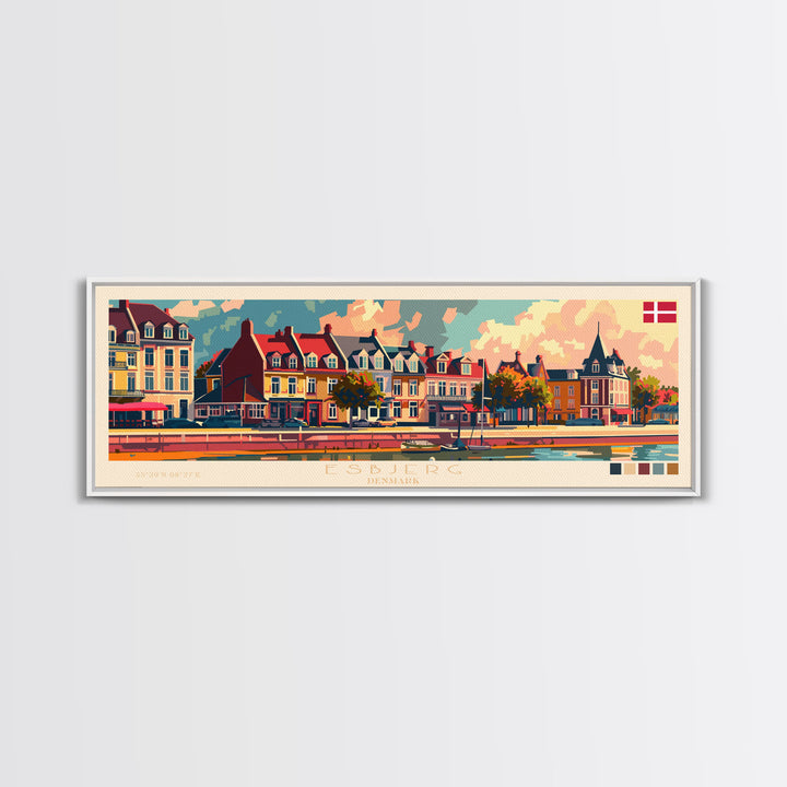 Esbjerg Denmark Travel Art, City Art, Framed Canvas Print or Metal Wall Art, Europe Travel Poster, Panoramic Wall Art, Extra Wide Wall Art