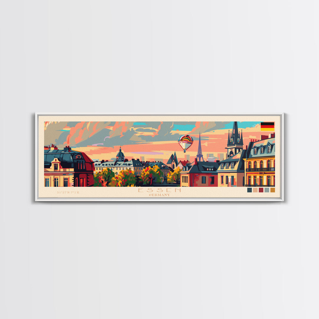 Essen Germany Travel Print Wall Art, Panoramic City Art, Travel Art, Wall Decor, Vacation Gift, Framed Canvas Print Or Metal Art