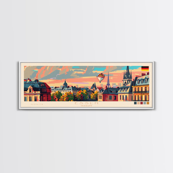 Essen Germany Travel Print Wall Art, Panoramic City Art, Travel Art, Wall Decor, Vacation Gift, Framed Canvas Print Or Metal Art