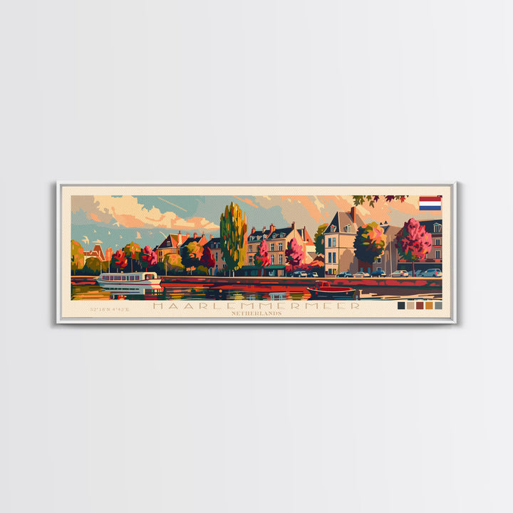 Haarlemmermeer Netherlands Panoramic Travel Poster, Framed Canvas Print or Metal Wall Art, Travel Art, Home Decor, Panoramic Painting, Midcentury Art