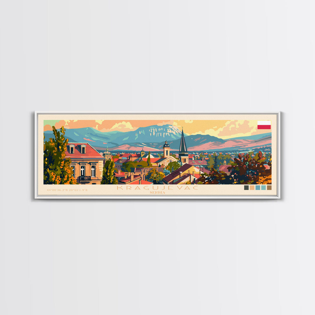 Kragujevac Serbia Travel Print Wall Art, Panoramic City Art, Travel Art, Wall Decor, Vacation Gift, Framed Canvas Print Or Metal Art