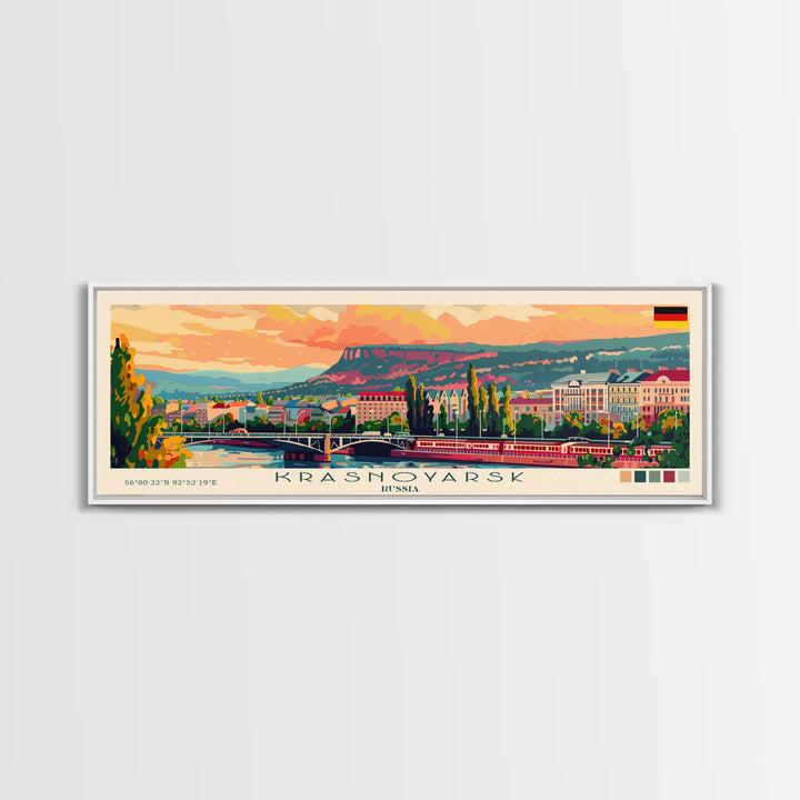 Krasnoyarsk Russia Travel Art, City Art, Framed Canvas Print or Metal Wall Art, Europe Travel Poster, Panoramic Wall Art, Extra Wide Wall Art