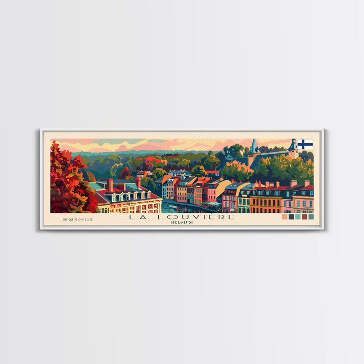 La Louvire Belgium Travel Art, City Art, Framed Canvas Print or Metal Wall Art, Europe Travel Poster, Panoramic Wall Art, Extra Wide Wall Art